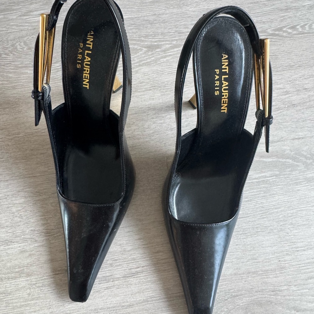 Saint Laurent Black and Gold Heels